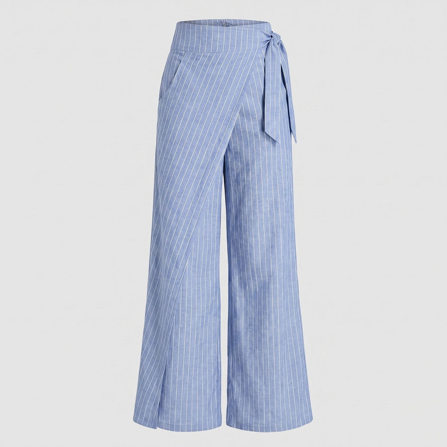 Louisa Linen Trousers with Striped in Blue