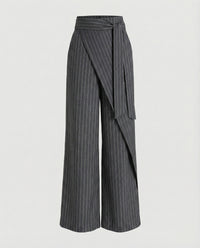 Louisa Linen Trousers with Striped in Grey
