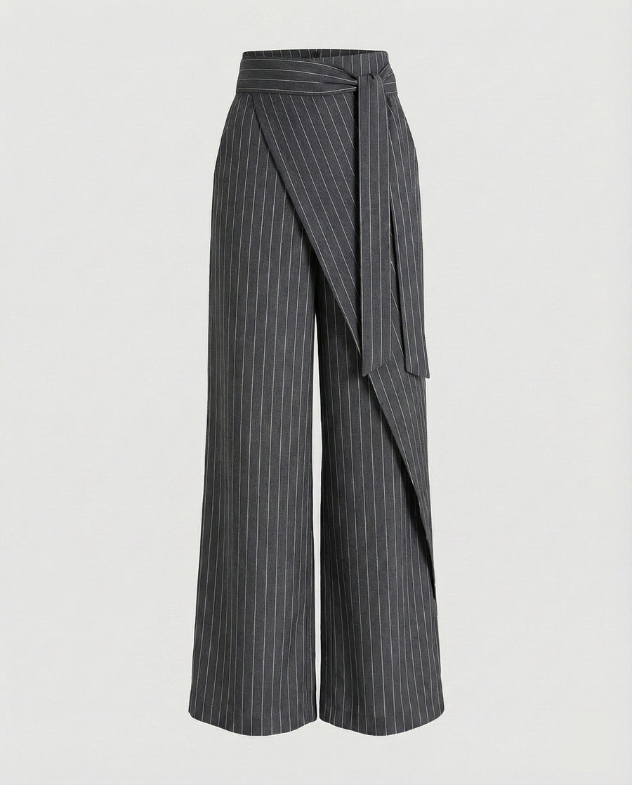 Louisa Linen Trousers with Striped in Grey