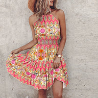 Loxley™ Backless Irregular Printed Mini Dress in Pink