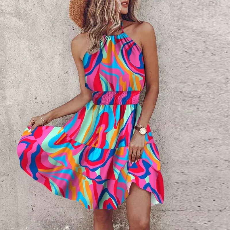Loxley™ Backless Irregular Printed Mini Dress in Purple
