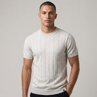 Luca Ribbed Cotton Tee in Beige