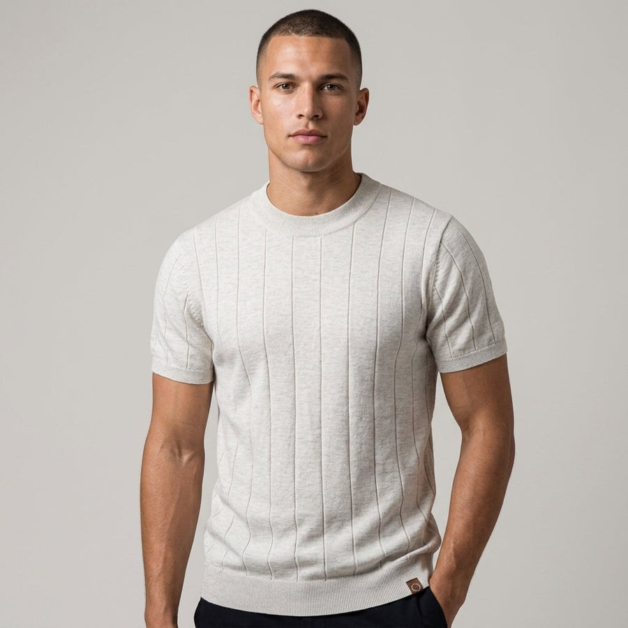 Luca Ribbed Cotton Tee in Beige