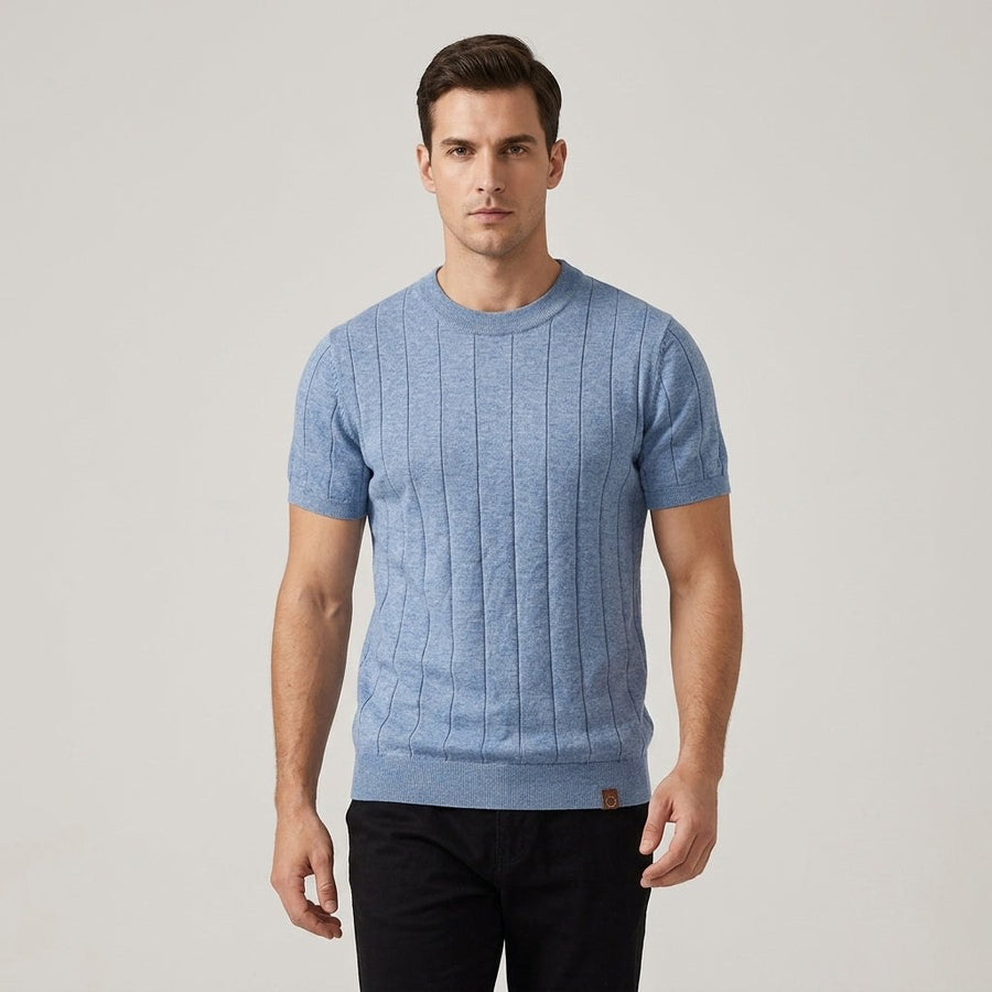 Luca Ribbed Cotton Tee in Carolina Blue