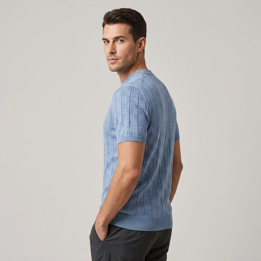 Luca Ribbed Cotton Tee in Carolina Blue