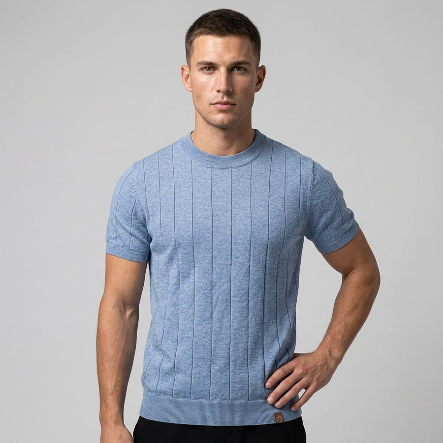 Luca Ribbed Cotton Tee in Carolina Blue