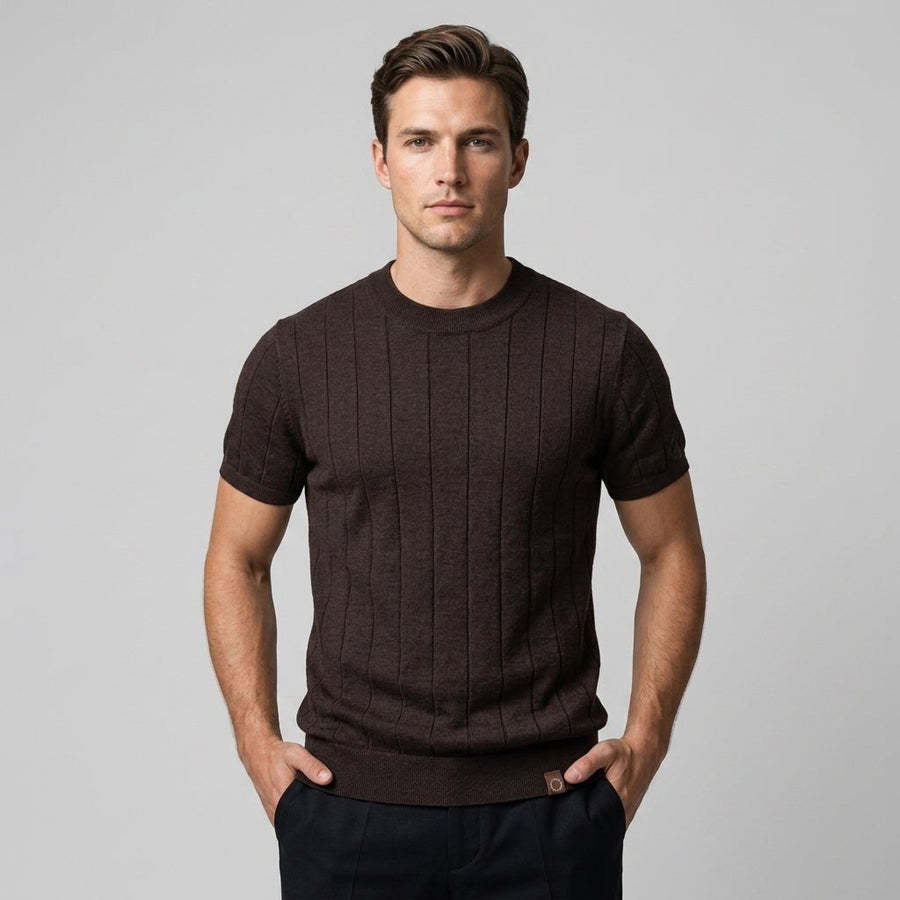 Luca Ribbed Cotton Tee in Espresso Brown