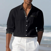 Lucas Relaxed Linen Shirt with Chest Pocket in Black
