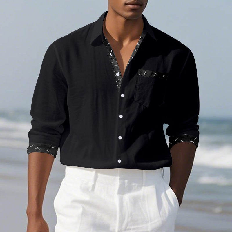 Lucas Relaxed Linen Shirt with Chest Pocket in Black