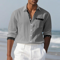 Lucas Relaxed Linen Shirt with Chest Pocket in Grey