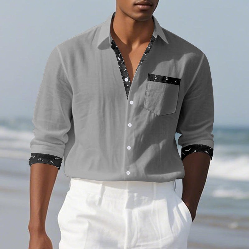 Lucas Relaxed Linen Shirt with Chest Pocket in Grey