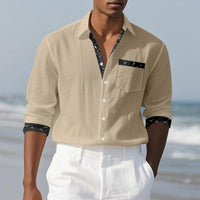 Lucas Relaxed Linen Shirt with Chest Pocket in Khaki