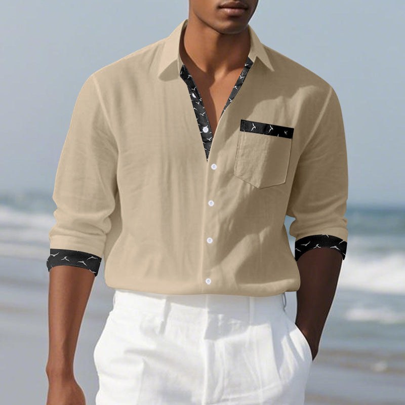 Lucas Relaxed Linen Shirt with Chest Pocket in Khaki