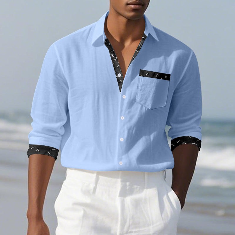 Lucas Relaxed Linen Shirt with Chest Pocket in Light Blue