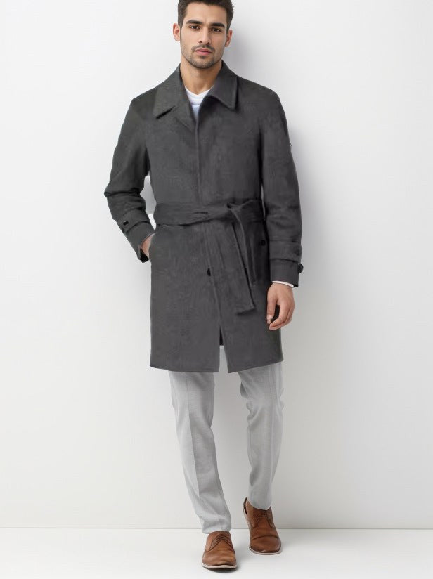 Lucas Trench Coat with Belted in Dark Grey