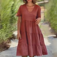 Luce™ Flowing V-Neck Dress in Brown