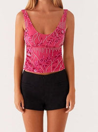 Lucia Elegant Top with Embroidery in Magenta