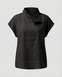 Lucia Linen Blouse with Button Front in Black