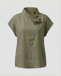 Lucia Linen Blouse with Button Front in Green