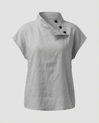 Lucia Linen Blouse with Button Front in Grey