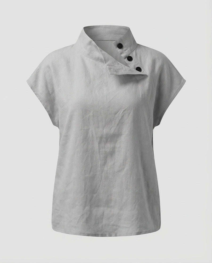 Lucia Linen Blouse with Button Front in Grey