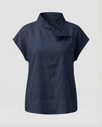 Lucia Linen Blouse with Button Front in Navy