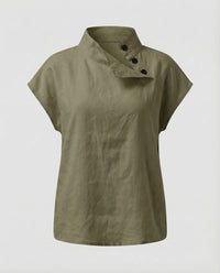 Lucia Linen Blouse with Button Front in Olive Green