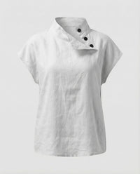 Lucia Linen Blouse with Button Front in White