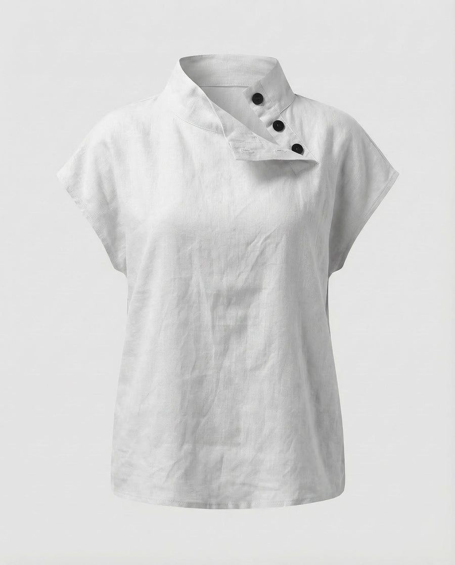 Lucia Linen Blouse with Button Front in White