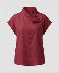 Lucia Linen Blouse with Button Front in Wine Red