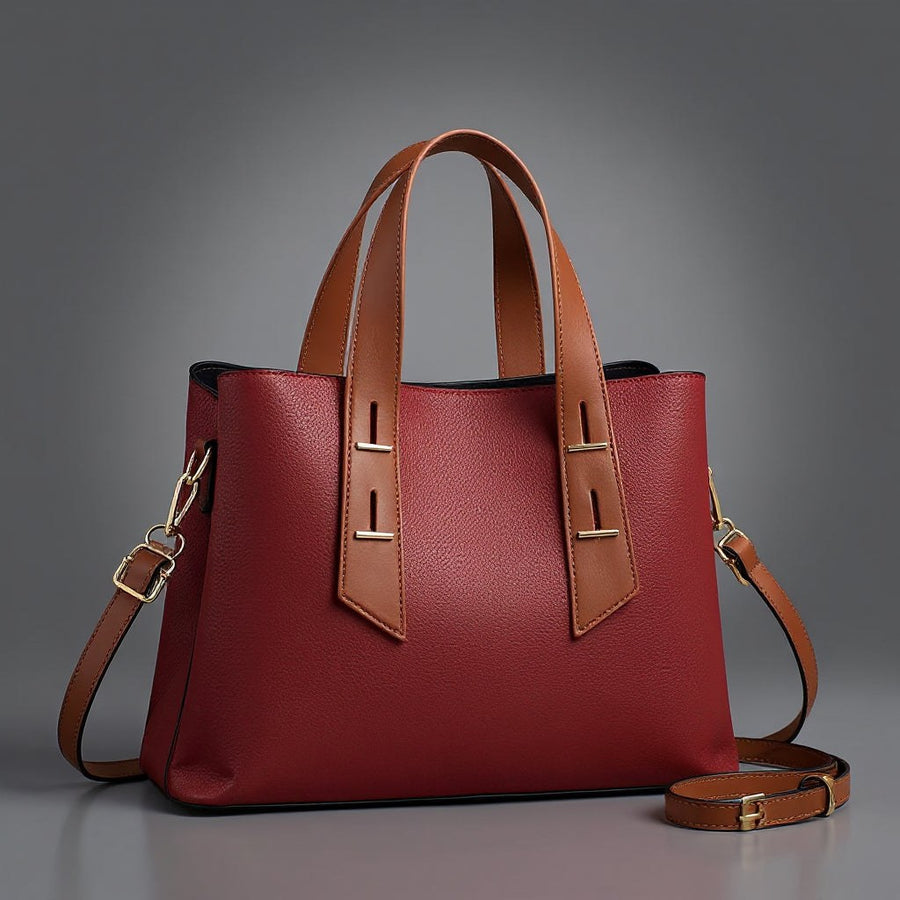 Lucia Pebbled Leather Tote in Crimson