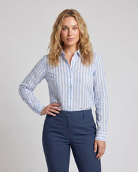 Lucille Casual Linen Blouse with Striped
