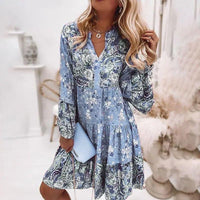 Lucille Elegant Dress with Ruffles in Blue