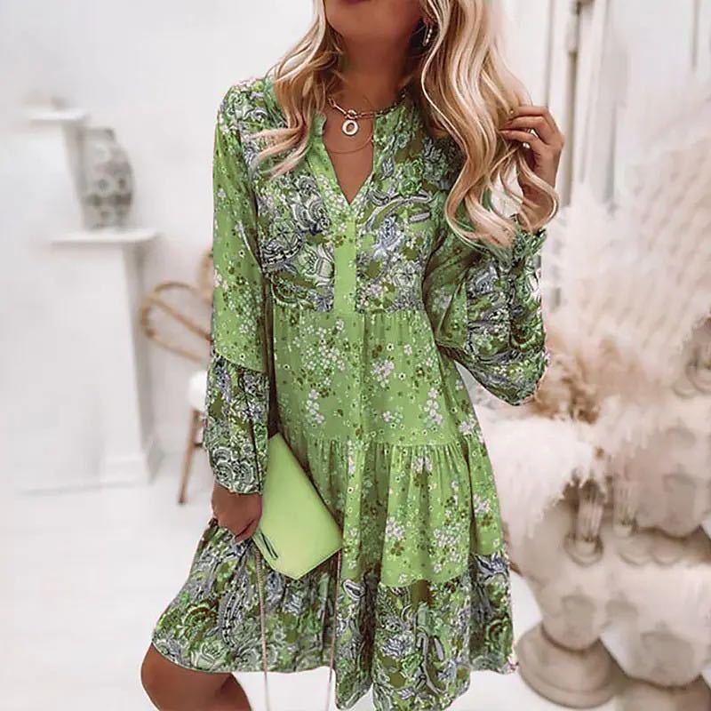 Lucille Elegant Dress with Ruffles in Green
