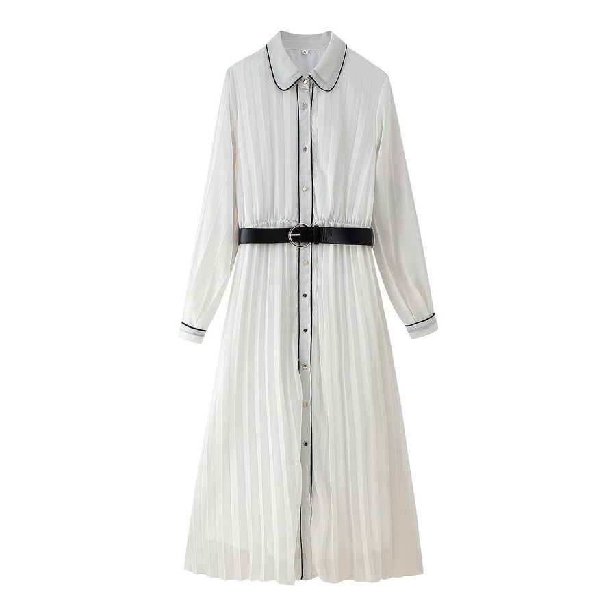 Lucille Elegant Maxi Dress with Belted in White