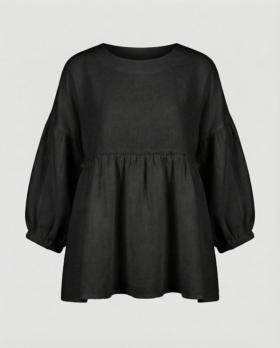 Lucille Linen Blouse in Black