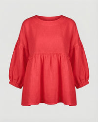 Lucille Linen Blouse in Red