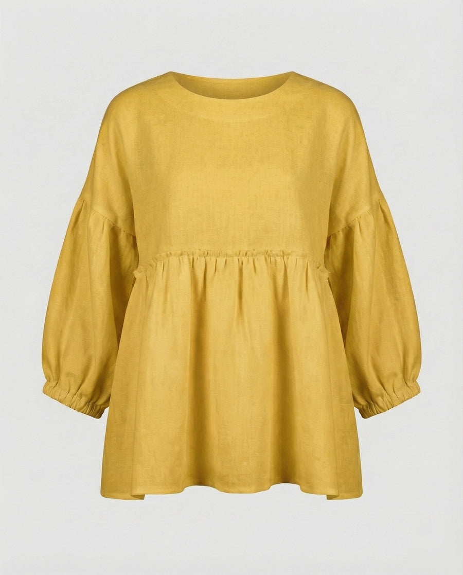 Lucille Linen Blouse in Yellow