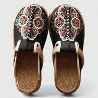 Lucinda Women's Floral Embroidered Flat Mules in Black