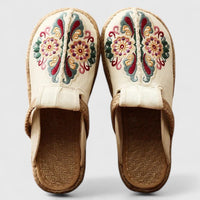 Lucinda Women's Floral Embroidered Flat Mules in White