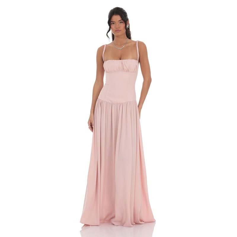 Lucy | Satin Maxi Dress in Pale Pink