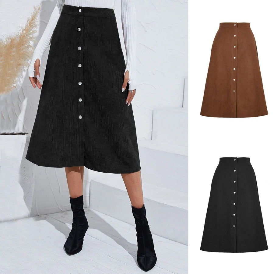 Ludmila Corduroy Skirt with Button Front