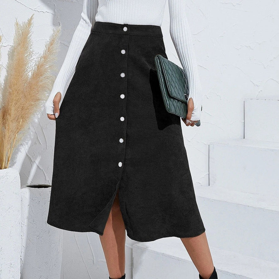 Ludmila Corduroy Skirt with Button Front