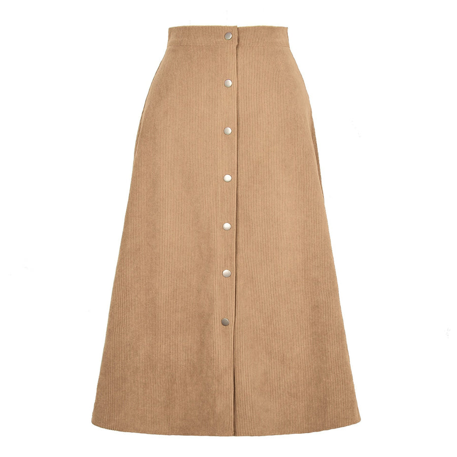 Ludmila Corduroy Skirt with Button Front in Beige