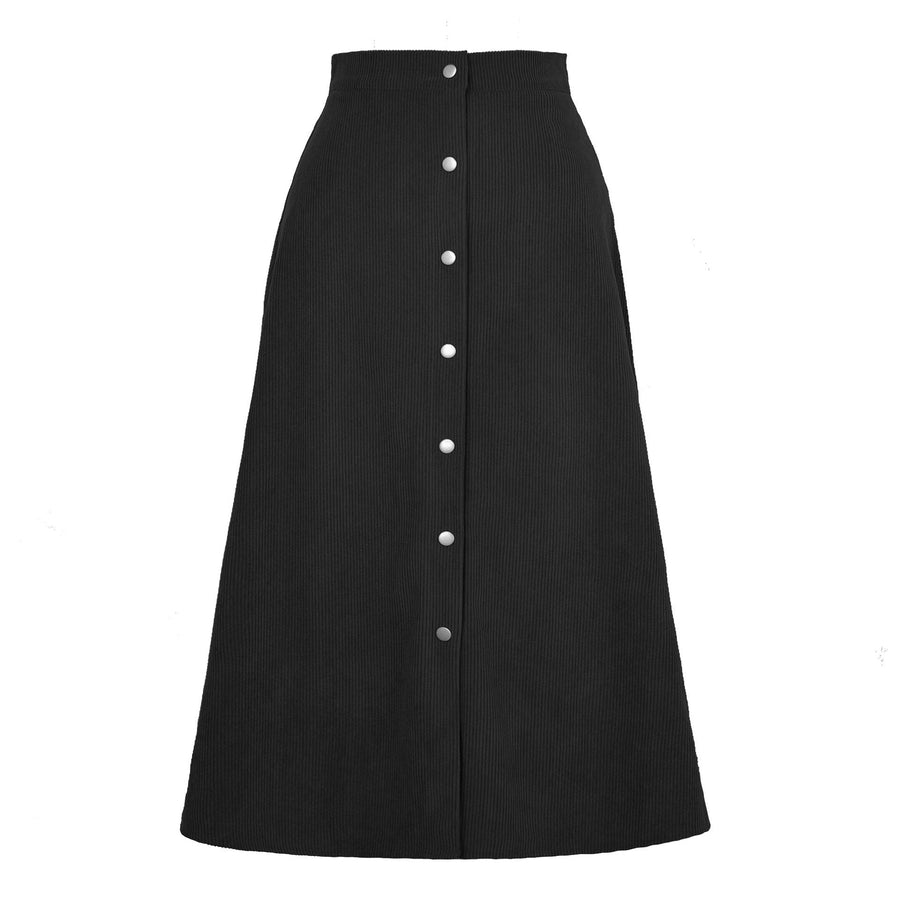 Ludmila Corduroy Skirt with Button Front in Black