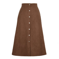 Ludmila Corduroy Skirt with Button Front in Brown