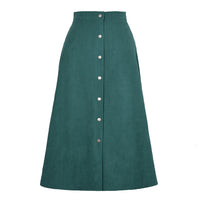 Ludmila Corduroy Skirt with Button Front in Green