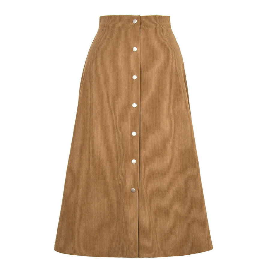 Ludmila Corduroy Skirt with Button Front in Ingwer