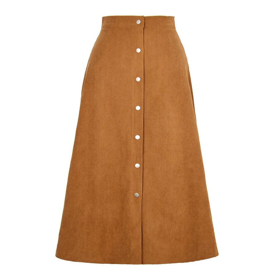Ludmila Corduroy Skirt with Button Front in Khaki