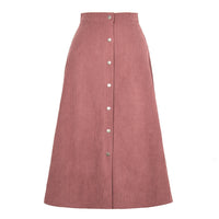 Ludmila Corduroy Skirt with Button Front in Pink
